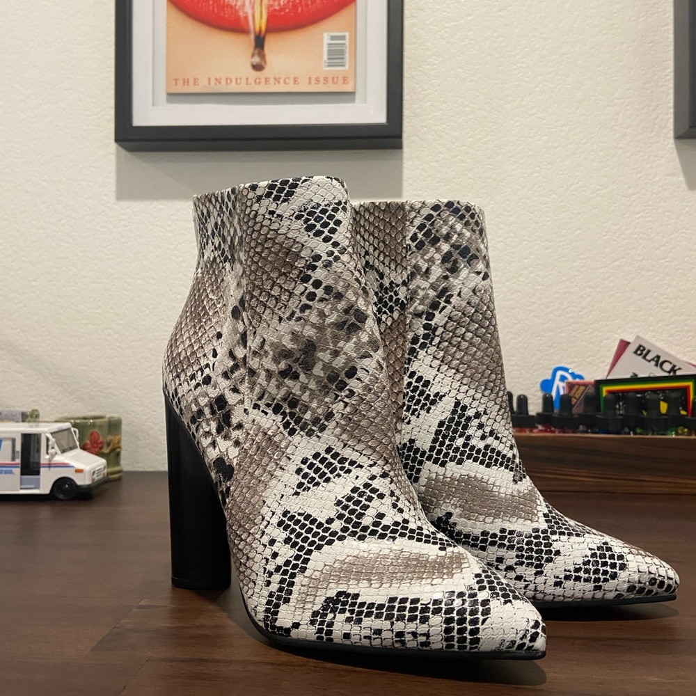 Snakeskin booties